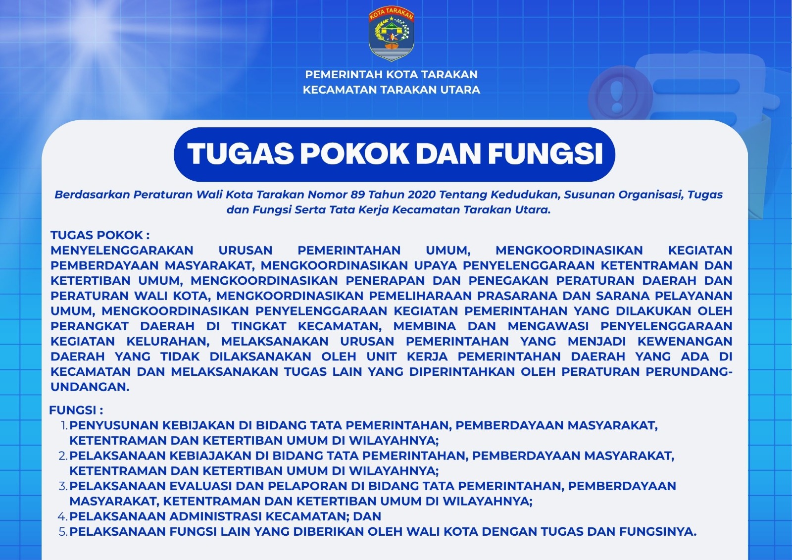 TUGAS POKOK DAN FUNGSI KECAMATAN TARAKAN UTARA